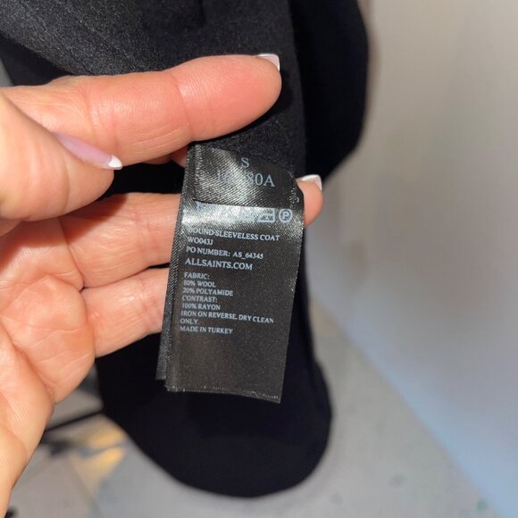 All Saints Womens Vest Size Small Black Bound Sleeveless Longline Wool - Picture 9 of 12